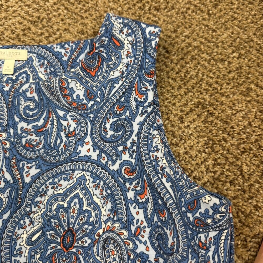 Talbots Blue Floral Paisley Shift Sleeveless Knit Stretch Womens Small EUC - Picture 2 of 8
